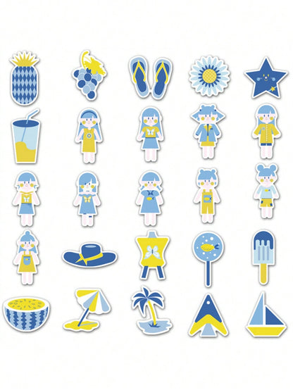 50PCS Art Illustration Popular Creative Cartoon Cute Fresh Summer Style Decorative Style Graffiti Stickers Personality Fashion Creative Trend DIY Exquisite Decorative Decals for Cups, Helmets, Skateboards Popular Stickers Toys