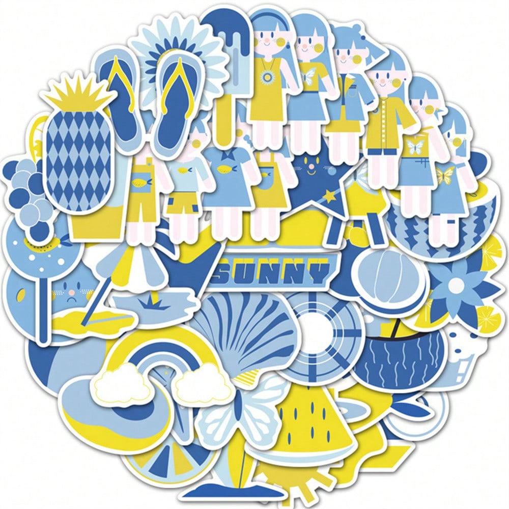 50PCS Art Illustration Popular Creative Cartoon Cute Fresh Summer Style Decorative Style Graffiti Stickers Personality Fashion Creative Trend DIY Exquisite Decorative Decals for Cups, Helmets, Skateboards Popular Stickers Toys