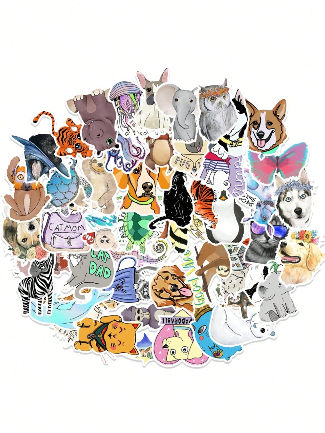 50PCS Art Illustration Popular Creative Cartoon Cute Animal Decorative Style Graffiti Stickers Personality Fashion Creative Trend DIY Exquisite Decorative Decals for Cups, Helmets, Skateboards Popular Stickers Toys