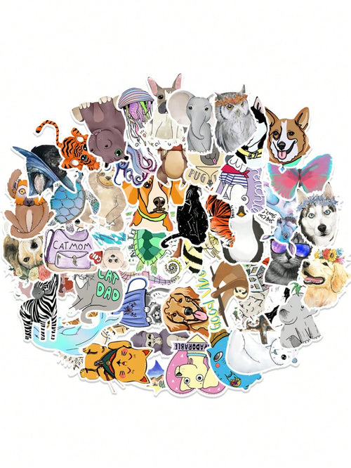 50PCS Art Illustration Popular Creative Cartoon Cute Animal Decorative Style Graffiti Stickers Personality Fashion Creative Trend DIY Exquisite Decorative Decals for Cups, Helmets, Skateboards Popular Stickers Toys