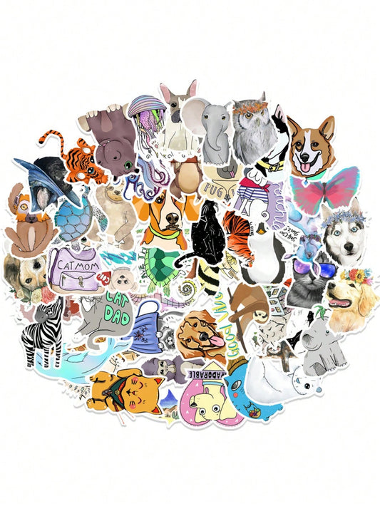 50PCS Art Illustration Popular Creative Cartoon Cute Animal Decorative Style Graffiti Stickers Personality Fashion Creative Trend DIY Exquisite Decorative Decals for Cups, Helmets, Skateboards Popular Stickers Toys
