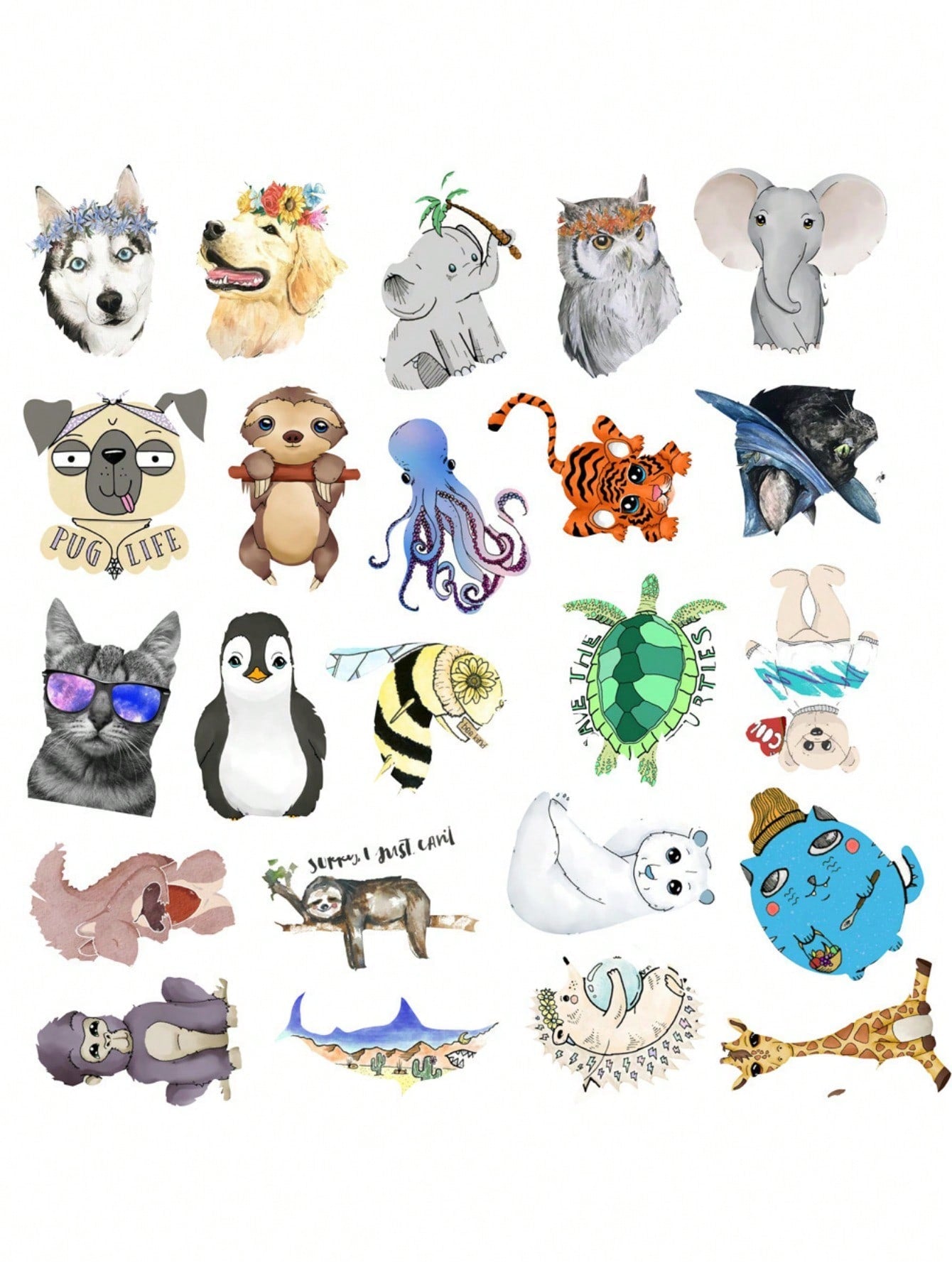 50PCS Art Illustration Popular Creative Cartoon Cute Animal Decorative Style Graffiti Stickers Personality Fashion Creative Trend DIY Exquisite Decorative Decals for Cups, Helmets, Skateboards Popular Stickers Toys