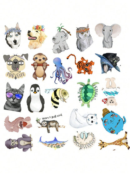 50PCS Art Illustration Popular Creative Cartoon Cute Animal Decorative Style Graffiti Stickers Personality Fashion Creative Trend DIY Exquisite Decorative Decals for Cups, Helmets, Skateboards Popular Stickers Toys