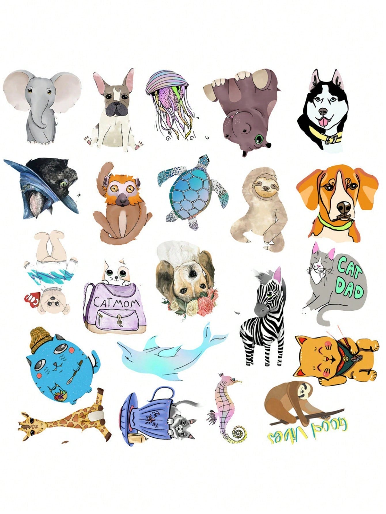 50PCS Art Illustration Popular Creative Cartoon Cute Animal Decorative Style Graffiti Stickers Personality Fashion Creative Trend DIY Exquisite Decorative Decals for Cups, Helmets, Skateboards Popular Stickers Toys