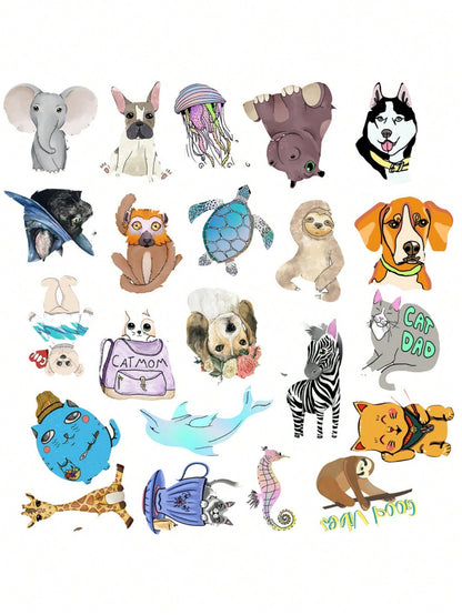 50PCS Art Illustration Popular Creative Cartoon Cute Animal Decorative Style Graffiti Stickers Personality Fashion Creative Trend DIY Exquisite Decorative Decals for Cups, Helmets, Skateboards Popular Stickers Toys