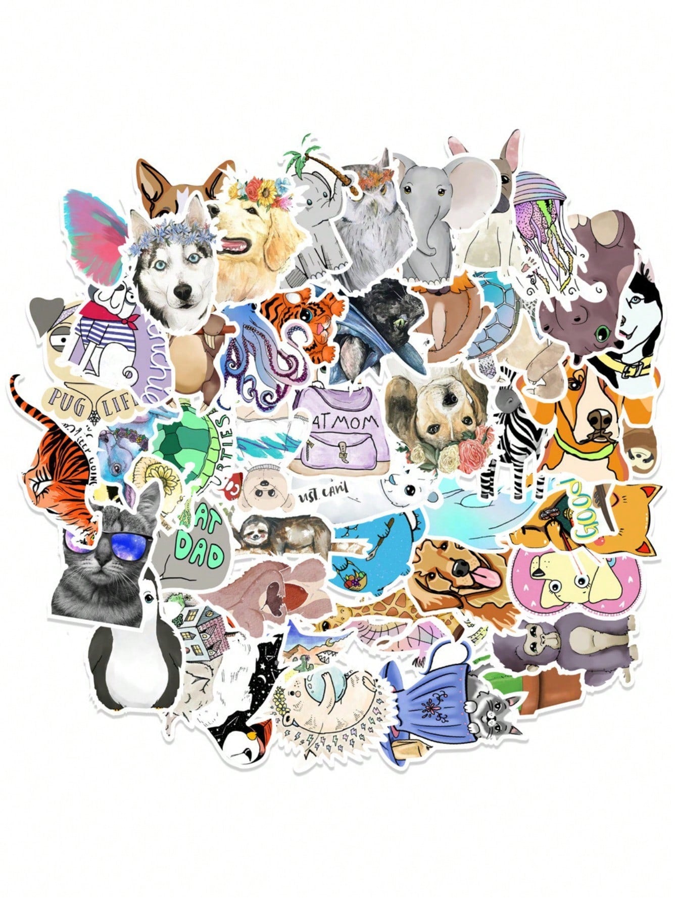 50PCS Art Illustration Popular Creative Cartoon Cute Animal Decorative Style Graffiti Stickers Personality Fashion Creative Trend DIY Exquisite Decorative Decals for Cups, Helmets, Skateboards Popular Stickers Toys