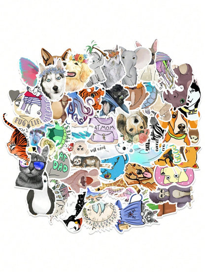 50PCS Art Illustration Popular Creative Cartoon Cute Animal Decorative Style Graffiti Stickers Personality Fashion Creative Trend DIY Exquisite Decorative Decals for Cups, Helmets, Skateboards Popular Stickers Toys