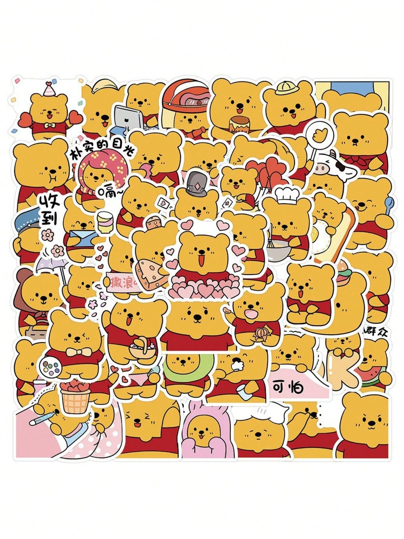 50PCS Art Illustration Popular Creative Cartoon Cute Anime Bear Decorative Style Graffiti Stickers Personality Fashion Creative Trend DIY Exquisite Decorative Decals for Cups, Helmets, Skateboards Popular Stickers Toys