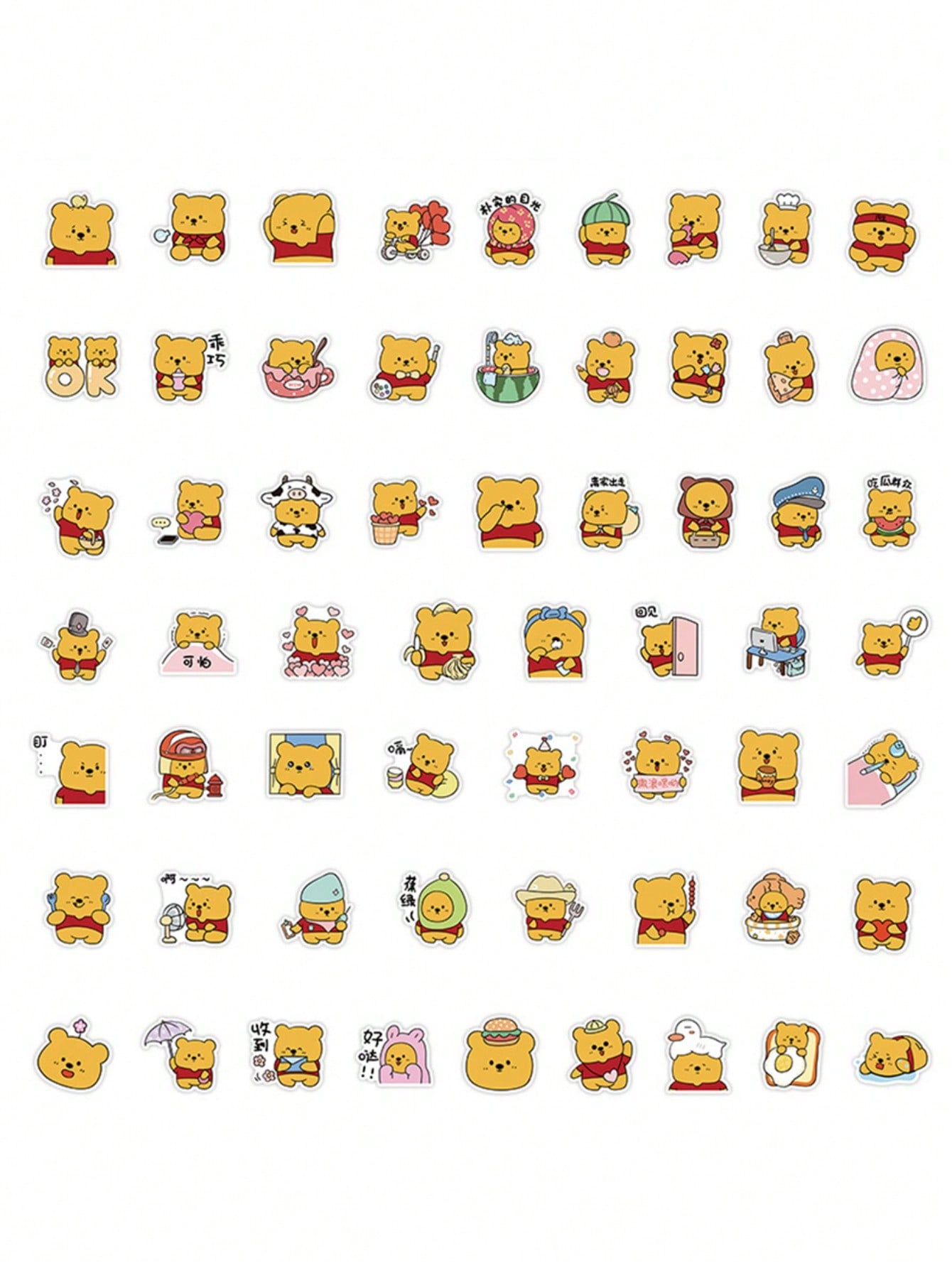 50PCS Art Illustration Popular Creative Cartoon Cute Anime Bear Decorative Style Graffiti Stickers Personality Fashion Creative Trend DIY Exquisite Decorative Decals for Cups, Helmets, Skateboards Popular Stickers Toys