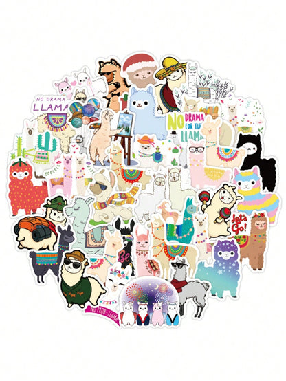 50PCS Art Illustration Popular Creative Cartoon Cute Alpaca Decorative Style Graffiti Stickers Personality Fashion Creative Trend DIY Exquisite Decorative Decals for Cups, Helmets, Skateboards Popular Stickers Toys