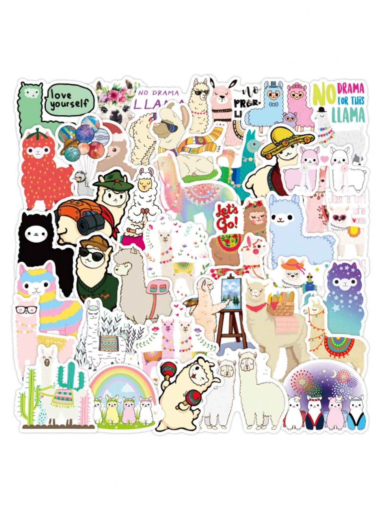 50PCS Art Illustration Popular Creative Cartoon Cute Alpaca Decorative Style Graffiti Stickers Personality Fashion Creative Trend DIY Exquisite Decorative Decals for Cups, Helmets, Skateboards Popular Stickers Toys
