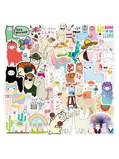 50PCS Art Illustration Popular Creative Cartoon Cute Alpaca Decorative Style Graffiti Stickers Personality Fashion Creative Trend DIY Exquisite Decorative Decals for Cups, Helmets, Skateboards Popular Stickers Toys