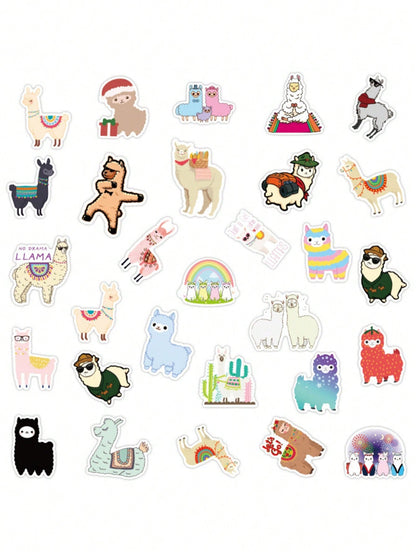 50PCS Art Illustration Popular Creative Cartoon Cute Alpaca Decorative Style Graffiti Stickers Personality Fashion Creative Trend DIY Exquisite Decorative Decals for Cups, Helmets, Skateboards Popular Stickers Toys