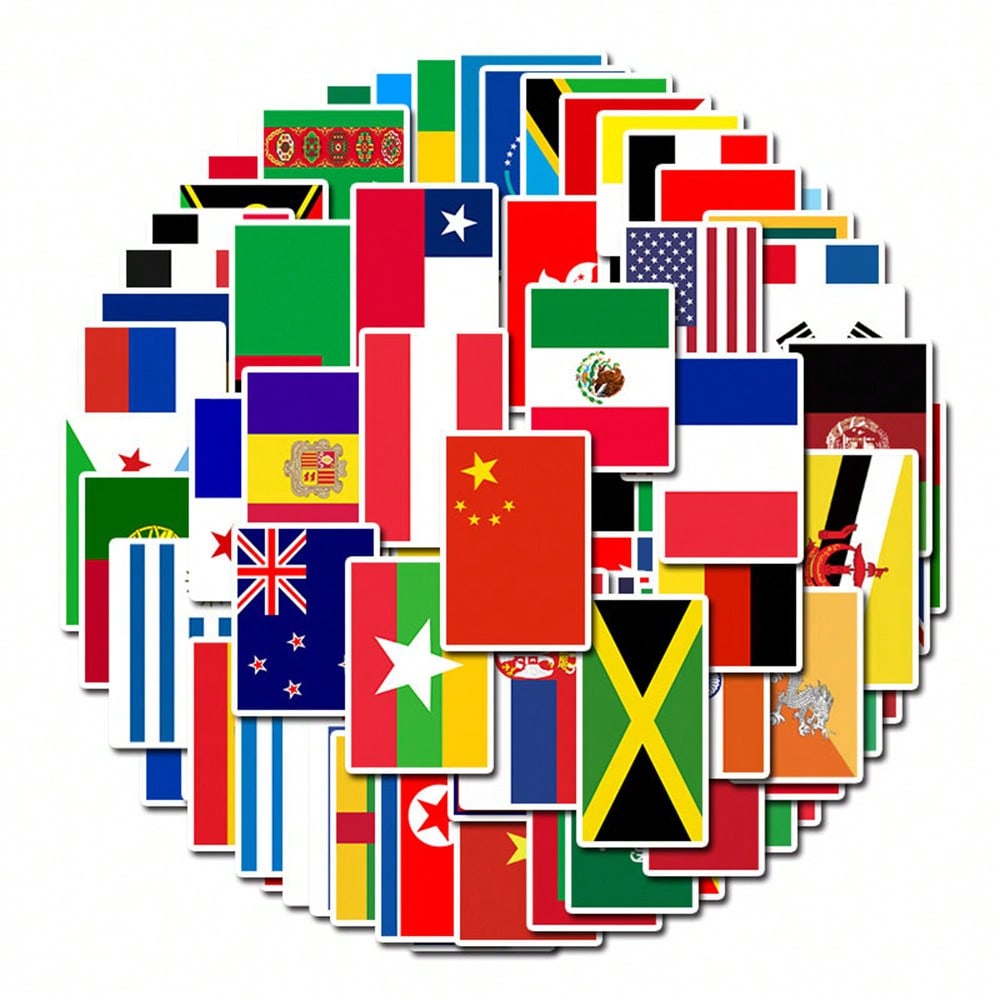 50PCS Art Illustration Popular Creative Cartoon Country Flag Decoration Style Graffiti Stickers Personality Fashion Creative Trend DIY Exquisite Decorative Decals for Cups, Helmets, Skateboards Popular Stickers Toys