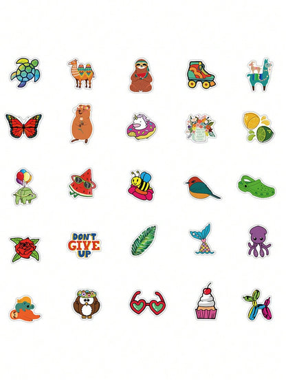 50PCS Art Illustration Popular Creative Cartoon Animals Decorative Style Graffiti Stickers Personality Fashion Creative Trend DIY Exquisite Decorative Decals for Cups, Helmets, Skateboards Popular Stickers Toys