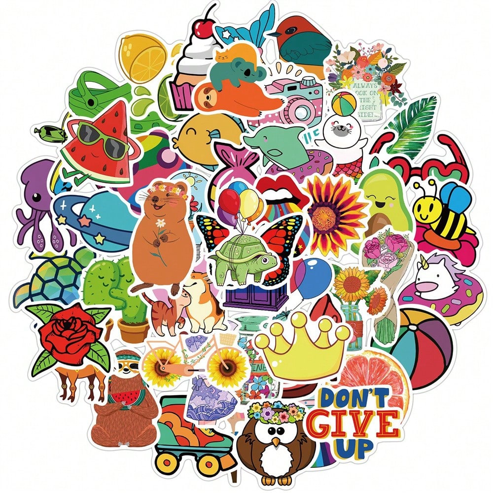 50PCS Art Illustration Popular Creative Cartoon Animals Decorative Style Graffiti Stickers Personality Fashion Creative Trend DIY Exquisite Decorative Decals for Cups, Helmets, Skateboards Popular Stickers Toys