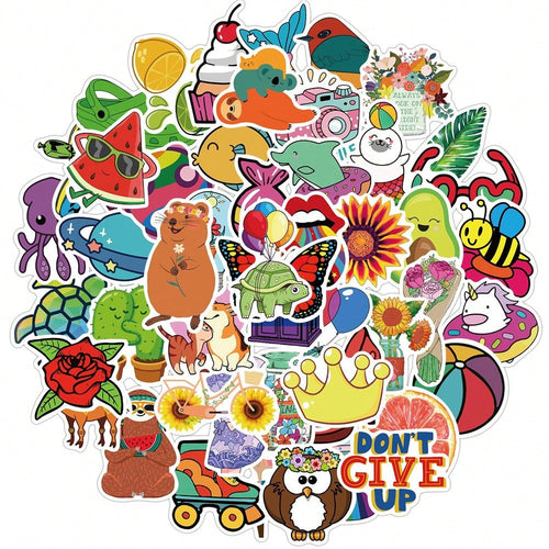 50PCS Art Illustration Popular Creative Cartoon Animals Decorative Style Graffiti Stickers Personality Fashion Creative Trend DIY Exquisite Decorative Decals for Cups, Helmets, Skateboards Popular Stickers Toys