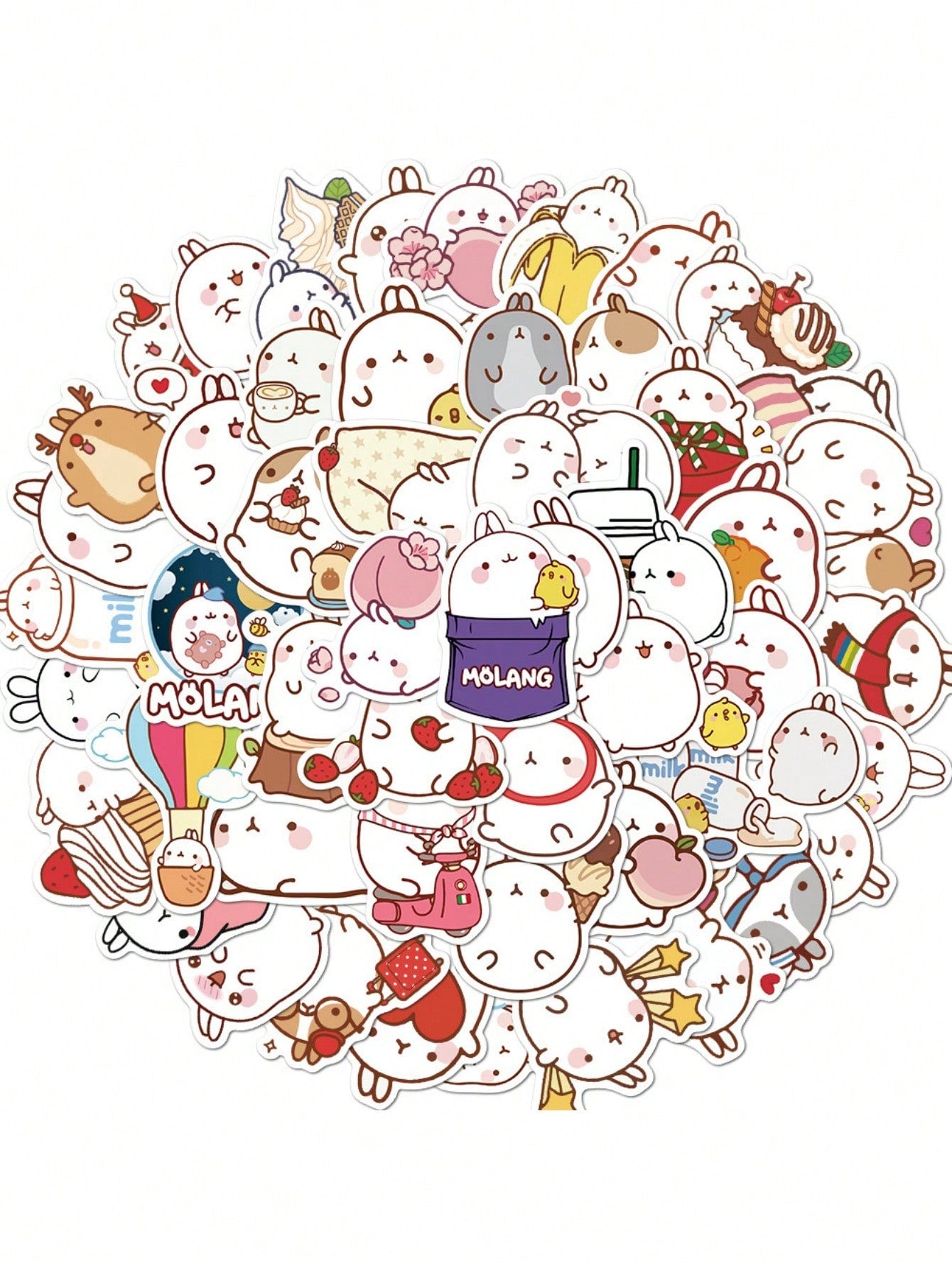 50PCS Art Illustration Popular Creative Cartoon Cute Round Rabbit Decorative Style Graffiti Stickers Personality Fashion Creative Trend DIY Exquisite Decorative Decals for Cups, Helmets, Skateboards Popular Stickers Toys