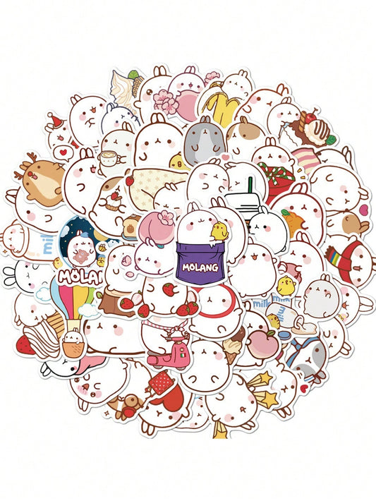50PCS Art Illustration Popular Creative Cartoon Cute Round Rabbit Decorative Style Graffiti Stickers Personality Fashion Creative Trend DIY Exquisite Decorative Decals for Cups, Helmets, Skateboards Popular Stickers Toys