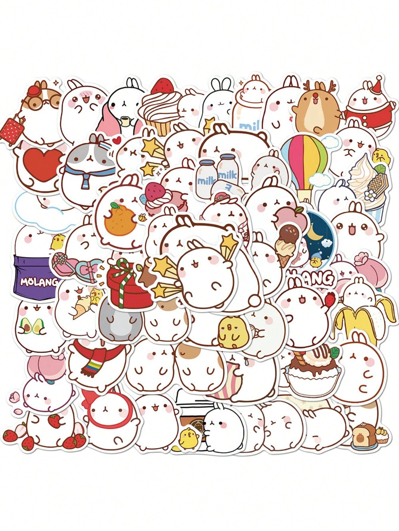 50PCS Art Illustration Popular Creative Cartoon Cute Round Rabbit Decorative Style Graffiti Stickers Personality Fashion Creative Trend DIY Exquisite Decorative Decals for Cups, Helmets, Skateboards Popular Stickers Toys