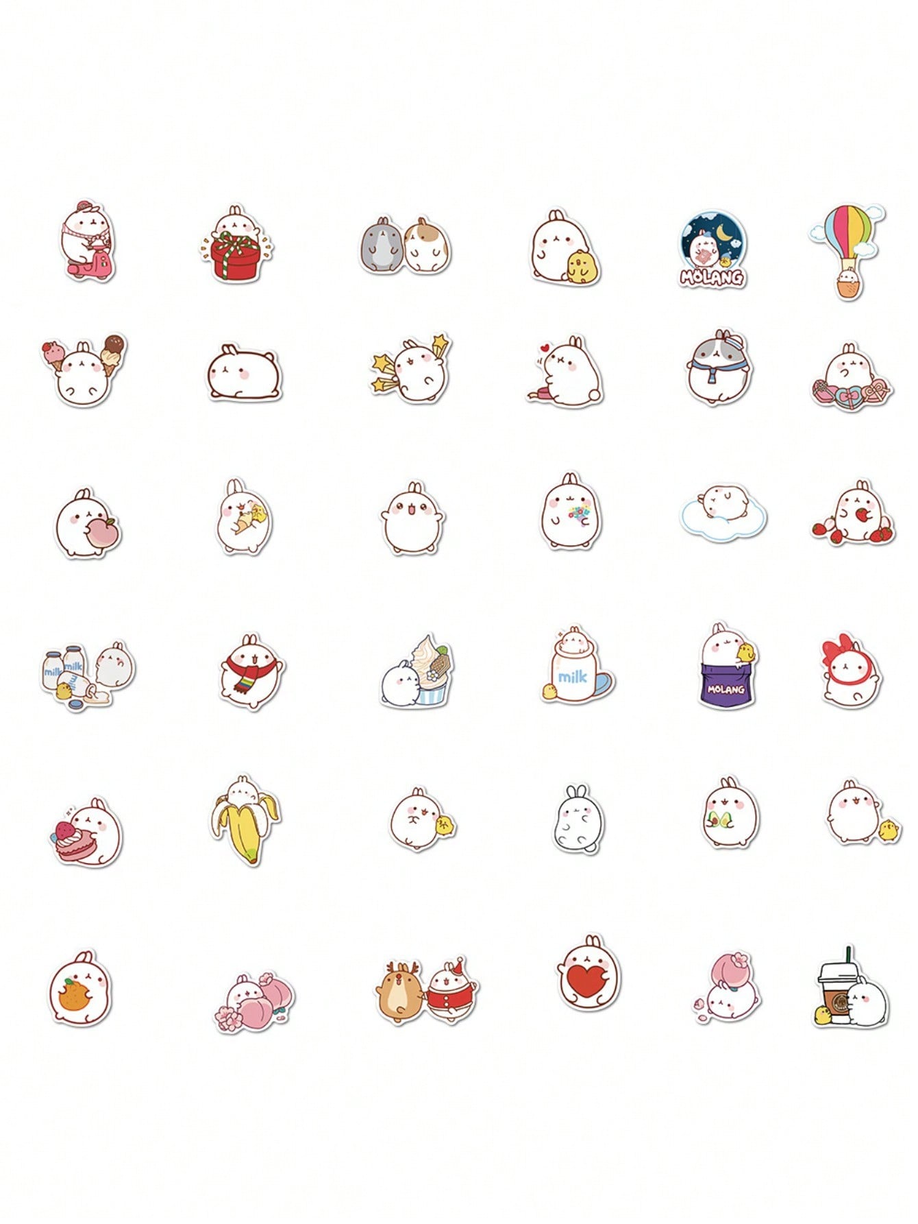 50PCS Art Illustration Popular Creative Cartoon Cute Round Rabbit Decorative Style Graffiti Stickers Personality Fashion Creative Trend DIY Exquisite Decorative Decals for Cups, Helmets, Skateboards Popular Stickers Toys