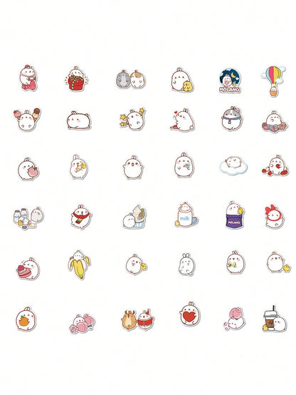 50PCS Art Illustration Popular Creative Cartoon Cute Round Rabbit Decorative Style Graffiti Stickers Personality Fashion Creative Trend DIY Exquisite Decorative Decals for Cups, Helmets, Skateboards Popular Stickers Toys