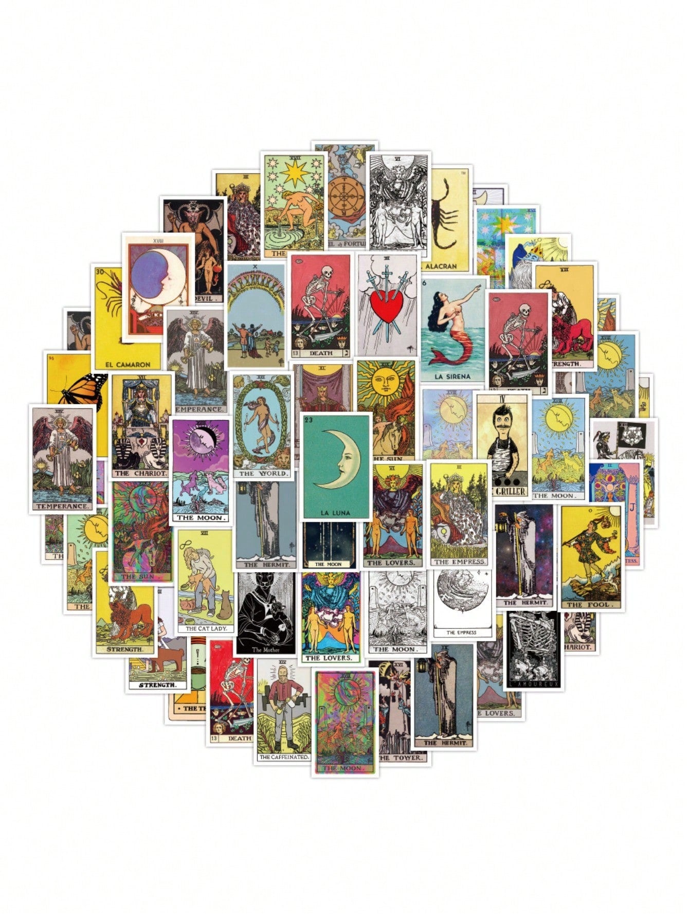 50PCS Art Illustration Popular Creative Cartoon Tarot Card Divination Decorative Style Graffiti Stickers Personality Fashion Creative Trend DIY Exquisite Decorative Decals for Cups, Helmets, Skateboards Popular Stickers Toys
