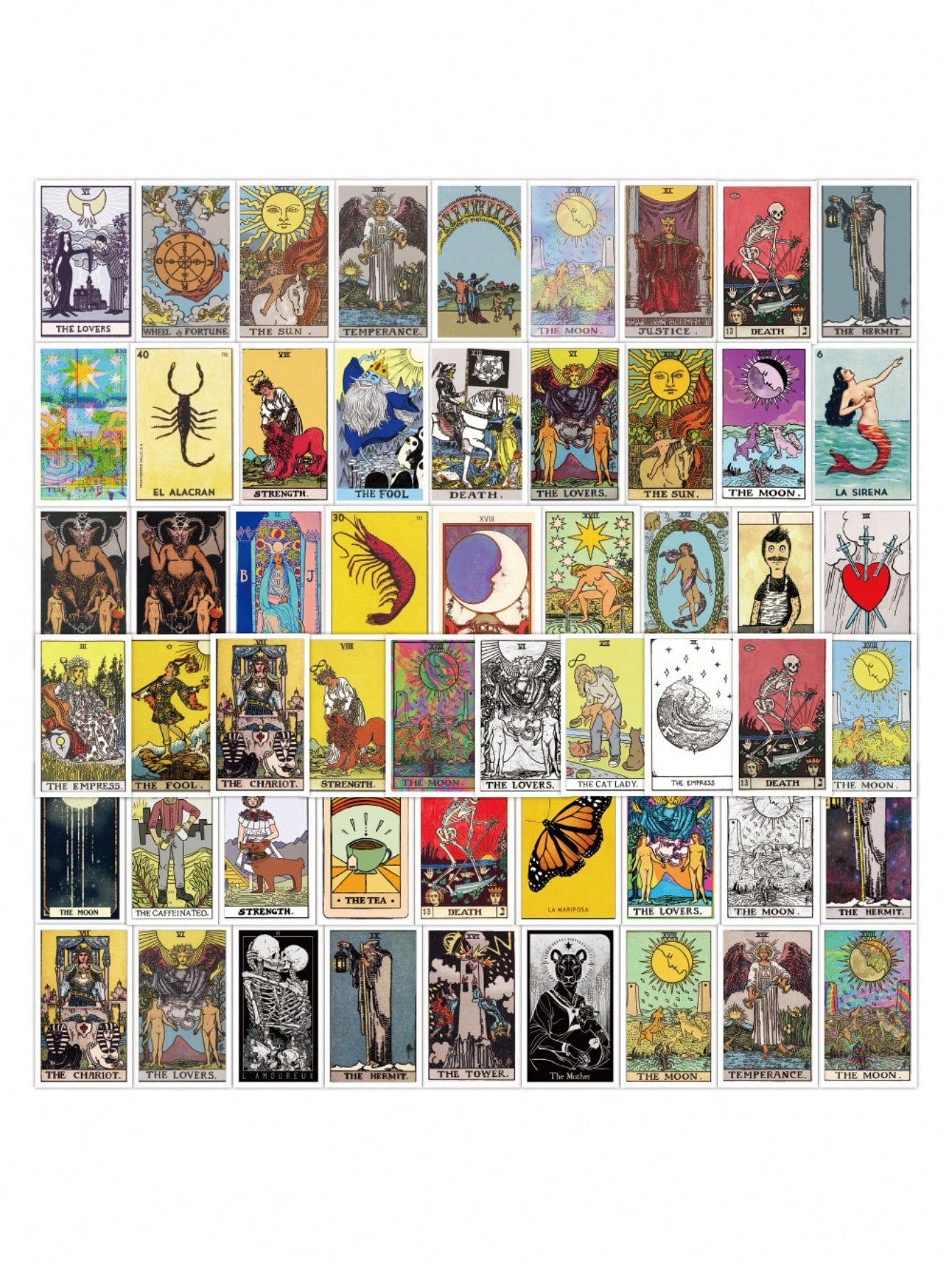 50PCS Art Illustration Popular Creative Cartoon Tarot Card Divination Decorative Style Graffiti Stickers Personality Fashion Creative Trend DIY Exquisite Decorative Decals for Cups, Helmets, Skateboards Popular Stickers Toys