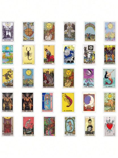 50PCS Art Illustration Popular Creative Cartoon Tarot Card Divination Decorative Style Graffiti Stickers Personality Fashion Creative Trend DIY Exquisite Decorative Decals for Cups, Helmets, Skateboards Popular Stickers Toys