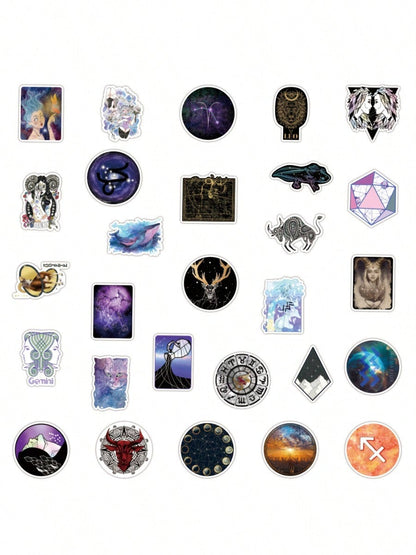 50PCS Art Illustration Popular Creative Cartoon Galaxy Constellation Decorative Style Graffiti Stickers Personality Fashion Creative DIY Exquisite Decorative Decals For Cups, Helmets, Skateboards Popular Stickers Toys