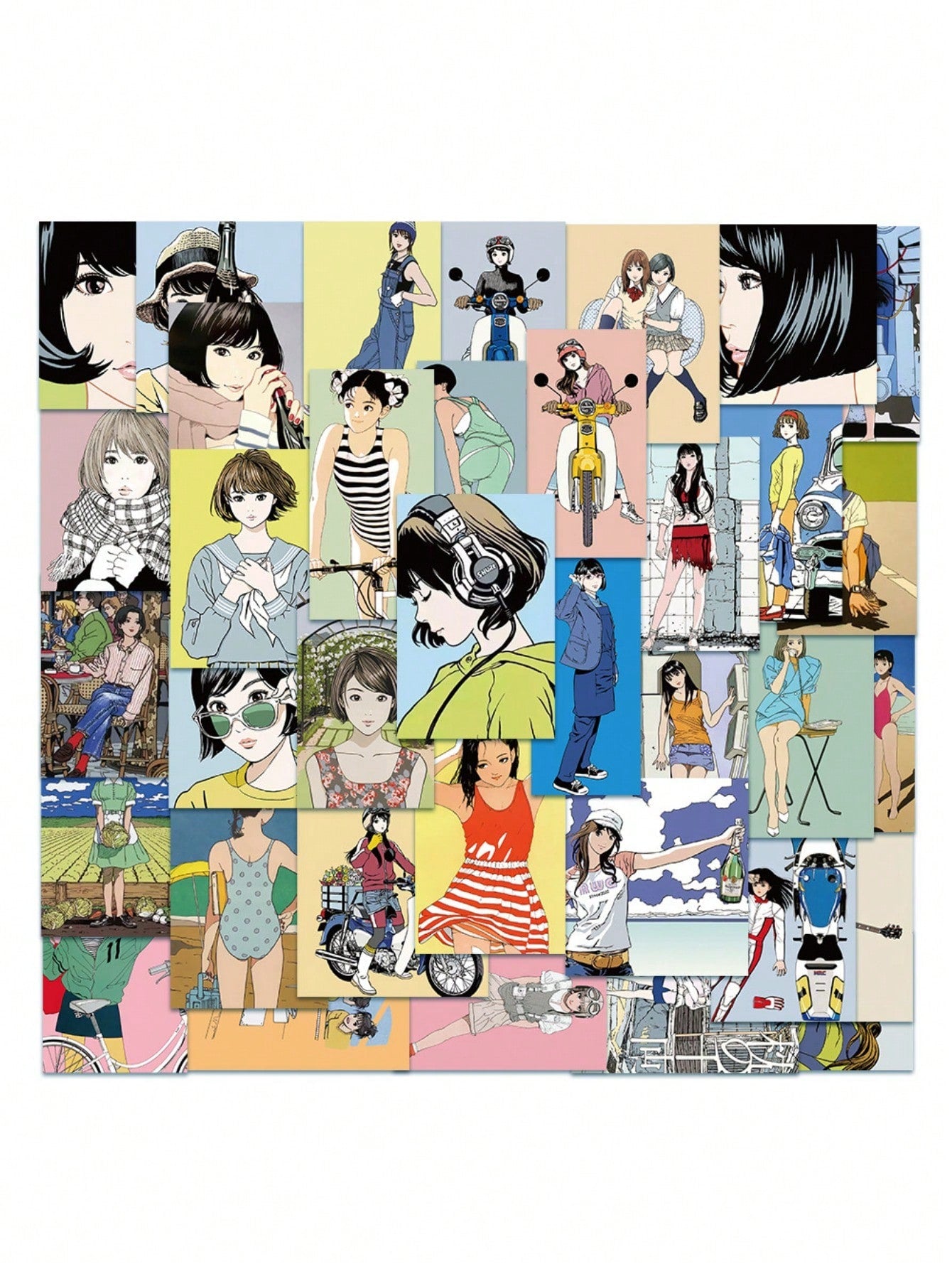 50PCS Art Illustration Popular Creative Cute Cartoon Japanese Genki Girl Decorative Style Graffiti Stickers Personality Fashion Creative DIY Exquisite Decorative Decals For Cups, Helmets, Skateboards Popular Stickers Toys