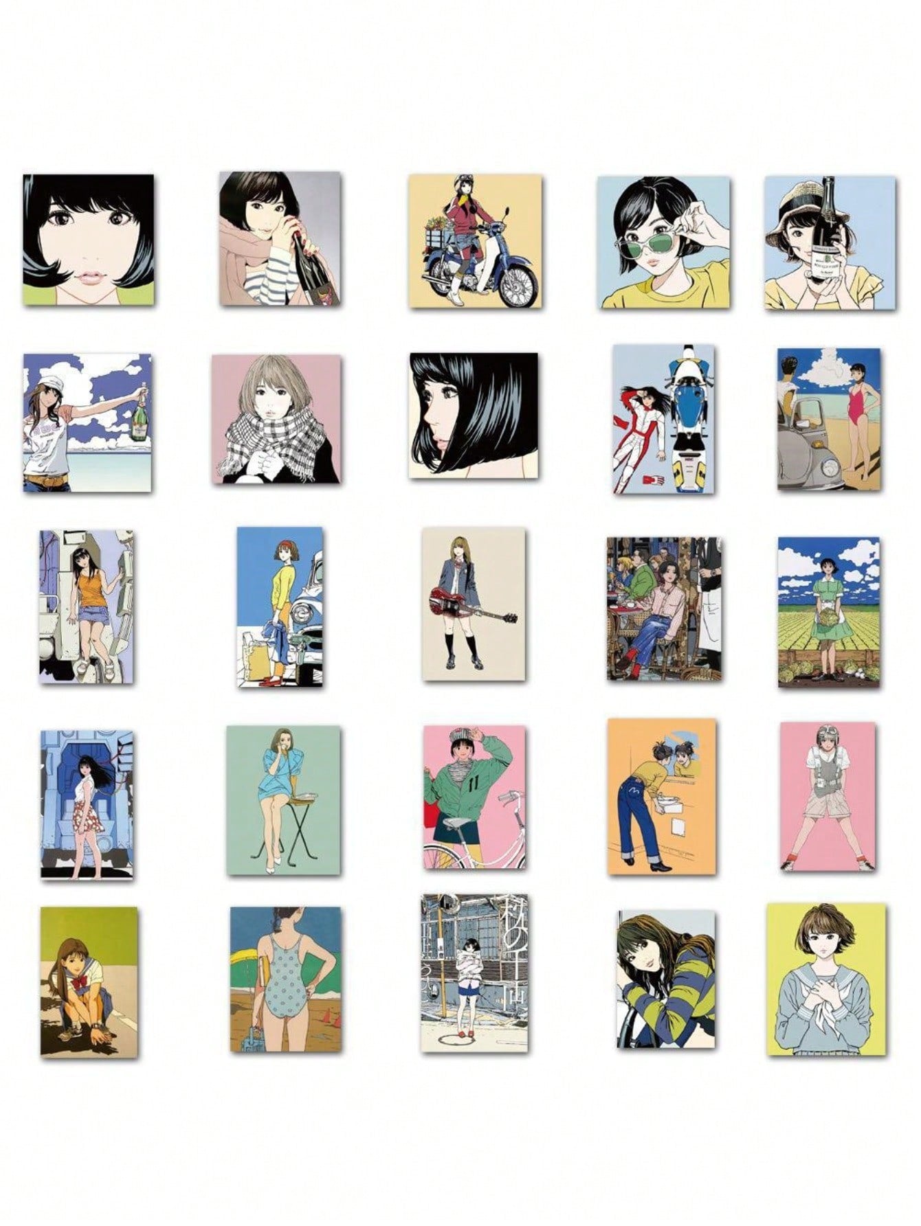 50PCS Art Illustration Popular Creative Cute Cartoon Japanese Genki Girl Decorative Style Graffiti Stickers Personality Fashion Creative DIY Exquisite Decorative Decals For Cups, Helmets, Skateboards Popular Stickers Toys