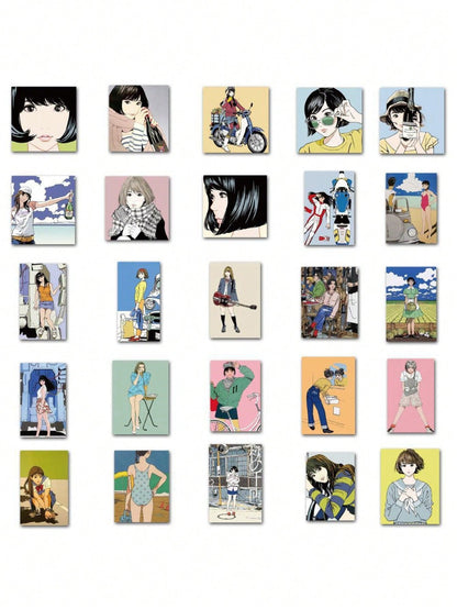 50PCS Art Illustration Popular Creative Cute Cartoon Japanese Genki Girl Decorative Style Graffiti Stickers Personality Fashion Creative DIY Exquisite Decorative Decals For Cups, Helmets, Skateboards Popular Stickers Toys