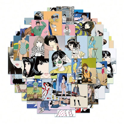 50PCS Art Illustration Popular Creative Cute Cartoon Japanese Genki Girl Decorative Style Graffiti Stickers Personality Fashion Creative DIY Exquisite Decorative Decals For Cups, Helmets, Skateboards Popular Stickers Toys