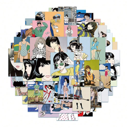 50PCS Art Illustration Popular Creative Cute Cartoon Japanese Genki Girl Decorative Style Graffiti Stickers Personality Fashion Creative DIY Exquisite Decorative Decals For Cups, Helmets, Skateboards Popular Stickers Toys