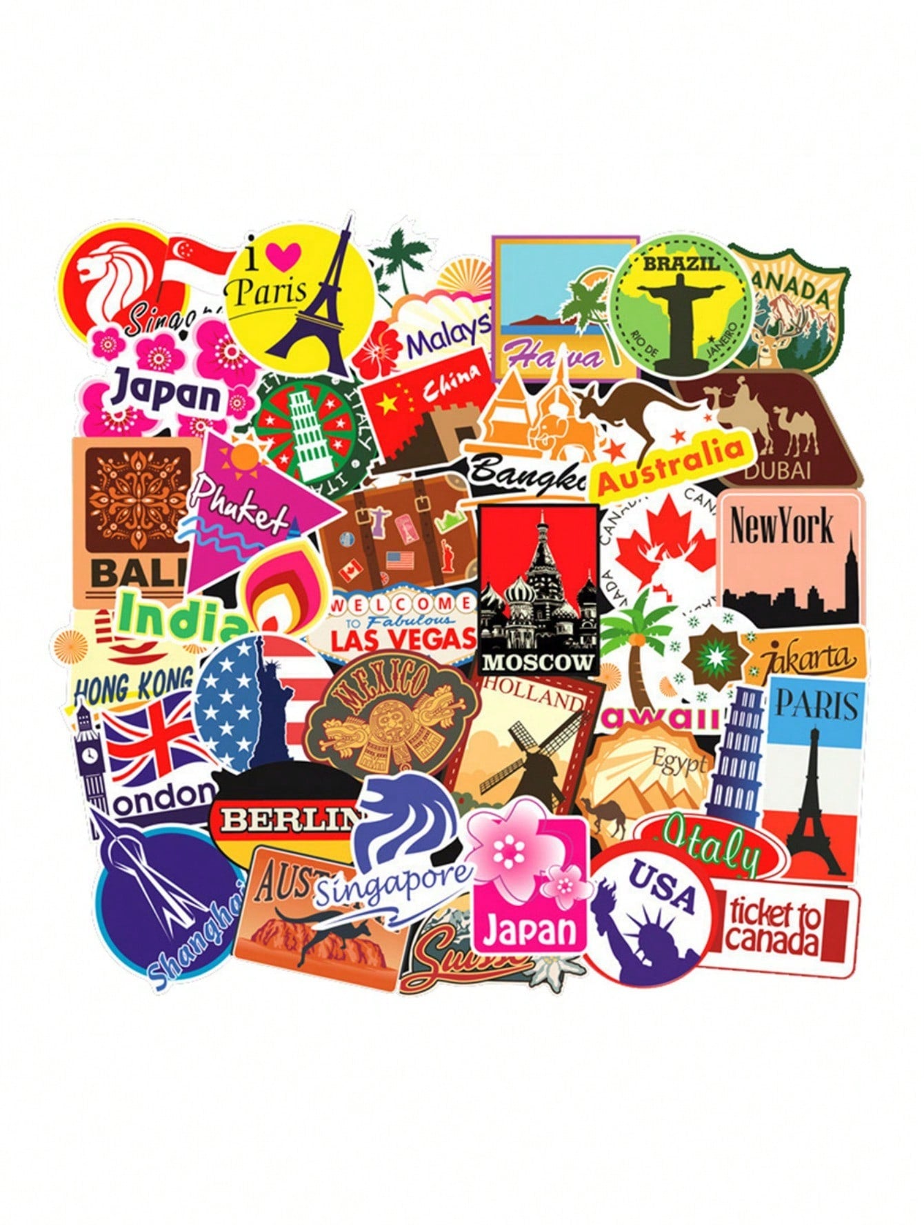 100PCS Travel Stickers Scenic Buildings Suitable for Skateboard Laptop Computer Baggage Bike Waterproof Sticker