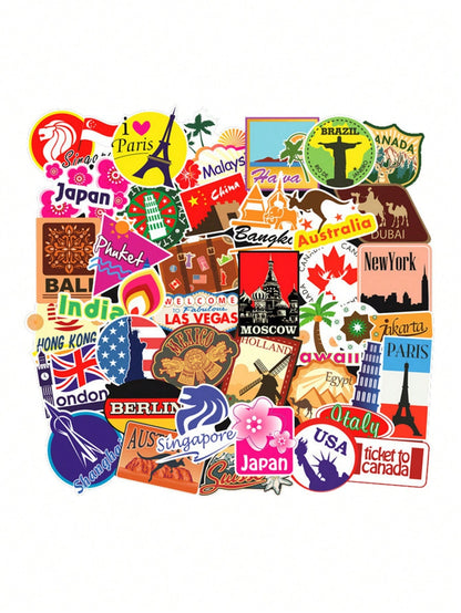 100PCS Travel Stickers Scenic Buildings Suitable for Skateboard Laptop Computer Baggage Bike Waterproof Sticker
