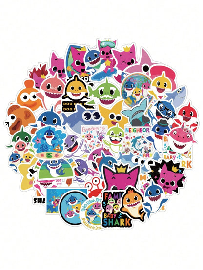 50PCS Art Illustration Popular Creative Cartoon Cute Baby Shark Series Decorative Style Graffiti Stickers Personality Fashion Creative Trend DIY Exquisite Decorative Decals for Cups, Helmets, Skateboards Popular Stickers Toys
