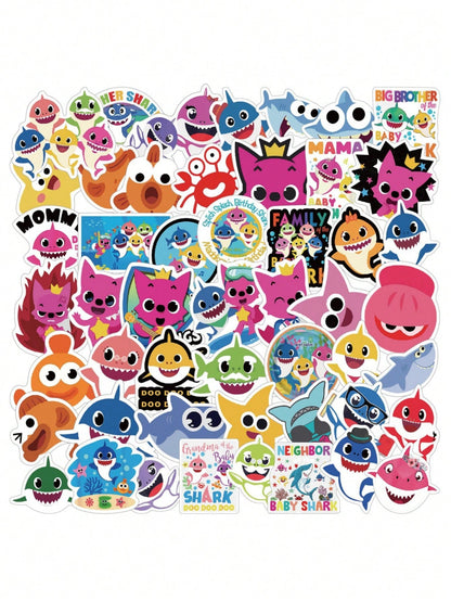 50PCS Art Illustration Popular Creative Cartoon Cute Baby Shark Series Decorative Style Graffiti Stickers Personality Fashion Creative Trend DIY Exquisite Decorative Decals for Cups, Helmets, Skateboards Popular Stickers Toys
