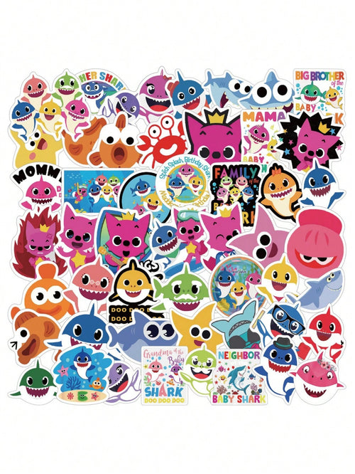 50PCS Art Illustration Popular Creative Cartoon Cute Baby Shark Series Decorative Style Graffiti Stickers Personality Fashion Creative Trend DIY Exquisite Decorative Decals for Cups, Helmets, Skateboards Popular Stickers Toys
