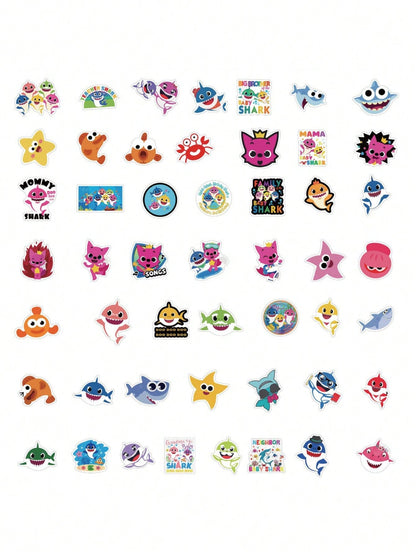 50PCS Art Illustration Popular Creative Cartoon Cute Baby Shark Series Decorative Style Graffiti Stickers Personality Fashion Creative Trend DIY Exquisite Decorative Decals for Cups, Helmets, Skateboards Popular Stickers Toys