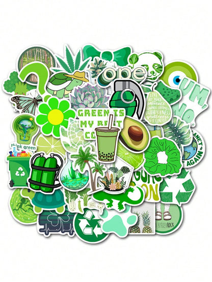 50PCS Art Illustration Popular Creative Cartoon Ins Style Green Minimalist Small Fresh Series Decorative Style Graffiti Stickers Personality Fashion Creative Trend DIY Exquisite Decorative Decals for Cups, Helmets, Skateboards Popular Stickers Toys