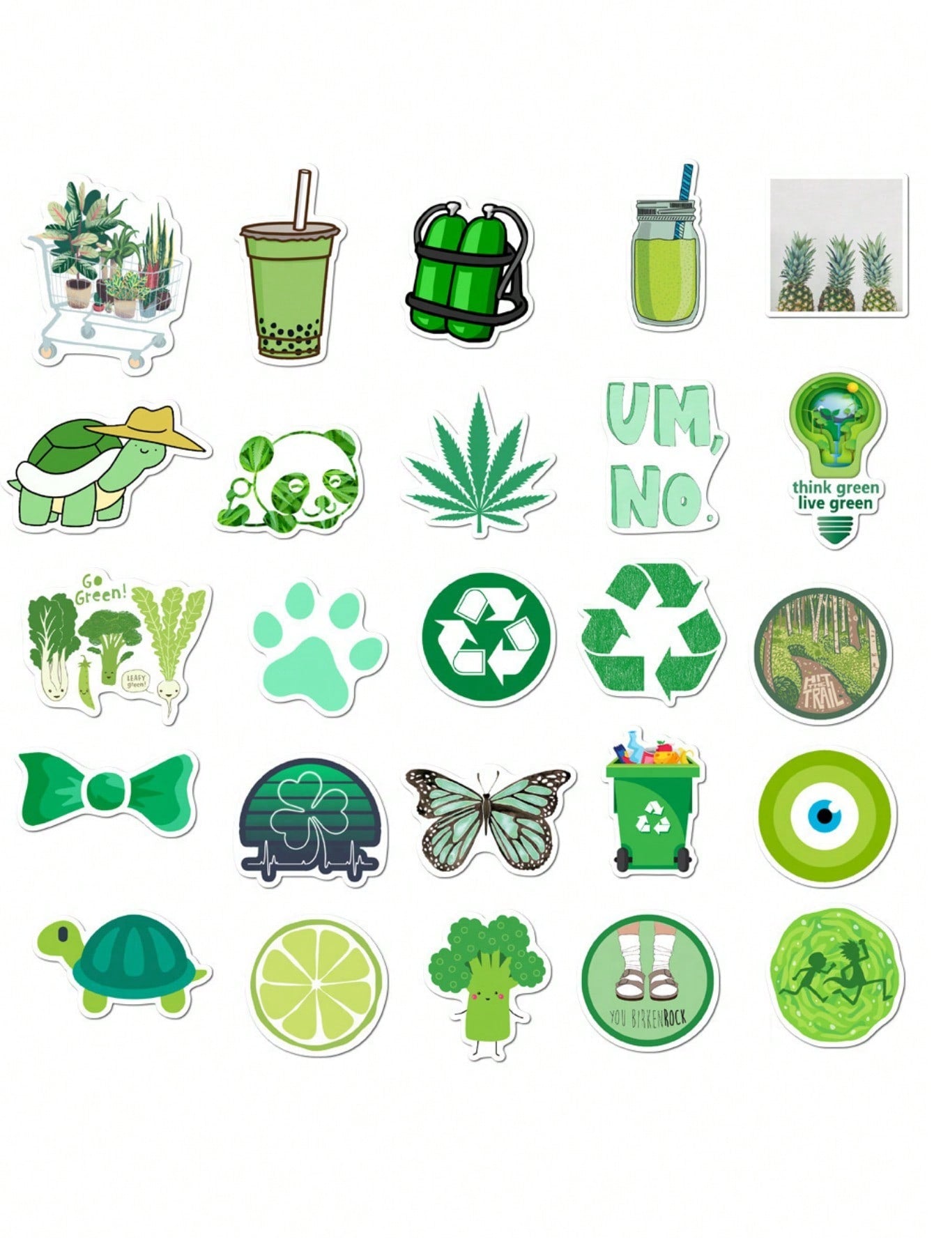 50PCS Art Illustration Popular Creative Cartoon Ins Style Green Minimalist Small Fresh Series Decorative Style Graffiti Stickers Personality Fashion Creative Trend DIY Exquisite Decorative Decals for Cups, Helmets, Skateboards Popular Stickers Toys