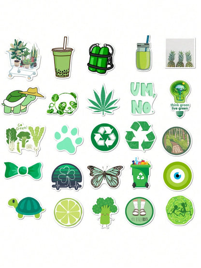 50PCS Art Illustration Popular Creative Cartoon Ins Style Green Minimalist Small Fresh Series Decorative Style Graffiti Stickers Personality Fashion Creative Trend DIY Exquisite Decorative Decals for Cups, Helmets, Skateboards Popular Stickers Toys