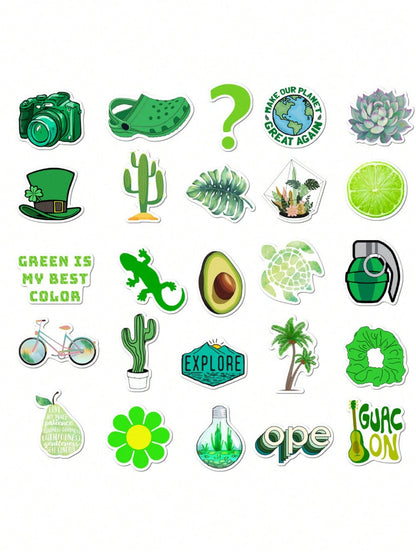 50PCS Art Illustration Popular Creative Cartoon Ins Style Green Minimalist Small Fresh Series Decorative Style Graffiti Stickers Personality Fashion Creative Trend DIY Exquisite Decorative Decals for Cups, Helmets, Skateboards Popular Stickers Toys