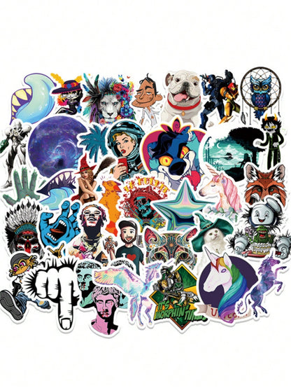 50 Cartoon Lovely Anime Fantasy Animal Decorative Style Doodle Stickers, Personalized, Fashionable, Creative and Trendy Exquisite Decorative Decals, Suitable for Cups, Helmets, Skateboards, Popular Stickers