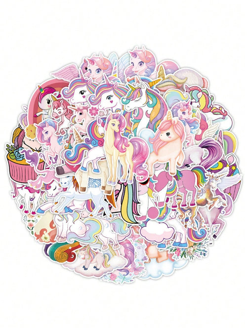 50 pieces of artistic illustration popular creative cartoon cute anime fantasy unicorn decorative style graffiti stickers. Personalized, stylish, creative and delicate decorative appliqués, suitable for cups, helmets, skateboards. Popular stickers