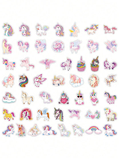 50 pieces of artistic illustration popular creative cartoon cute anime fantasy unicorn decorative style graffiti stickers. Personalized, stylish, creative and delicate decorative appliqués, suitable for cups, helmets, skateboards. Popular stickers
