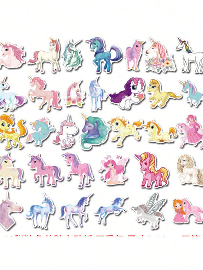 50 pieces of artistic illustration popular creative cartoon cute anime fantasy unicorn decorative style graffiti stickers. Personalized, stylish, creative and delicate decorative appliqués, suitable for cups, helmets, skateboards. Popular stickers
