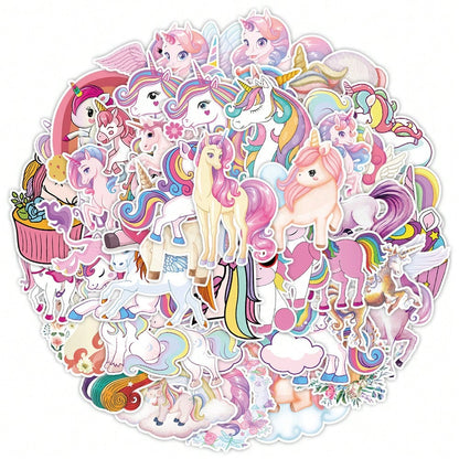 50 pieces of artistic illustration popular creative cartoon cute anime fantasy unicorn decorative style graffiti stickers. Personalized, stylish, creative and delicate decorative appliqués, suitable for cups, helmets, skateboards. Popular stickers